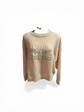 American Eagle Outfitters Beige Rose Tinted 'Mon Amour' Crewneck Sweater